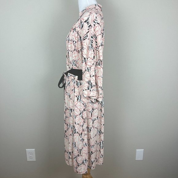 Diane Von Furstenberg Wrap Dress Women XL Multicolor Leaf 3/4 Wide Sleeve Office - Picture 6 of 15